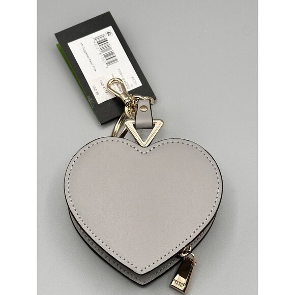 Kate Spade KK753 Liv Heart Coin Purse Bag Charm Smooth Nimbus Grey Leather NWT - Picture 3 of 15